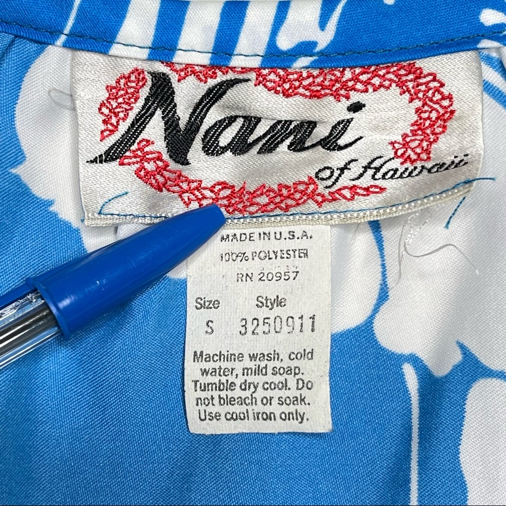 Vintage 70s Nani of Hawaii Hibiscus Waves Floral Print Angel Sleeve Hawaiian Top - Picture 3 of 11